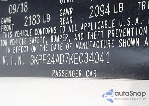 2019 Kia Forte Lxs z USA, uszkodzony, nr VIN 3KPF24AD7KE034041